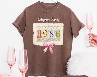 Vintage Chapter Forty Ransom Letter T-Shirt, 1986 Pearl with Pink Bow Tee, Women's 40th Birthday Shirt, Fortieth Anniversary Gift for Her