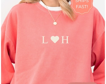 Custom Initials Sweatshirt Gift for Valentines Day, Personalized Valentine Gift for Couple, Vintage Heart Crewneck, Comfort Colors Tee Shirt