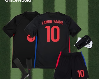 Maglia da calcio nera Lamine Yamal #10 per bambini e ragazzi