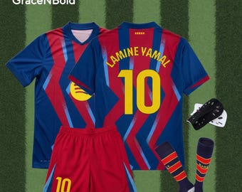 Lamine Yamal #10 Fußball-Trikot Set - Trikot, Shorts & Stutzen-Kit