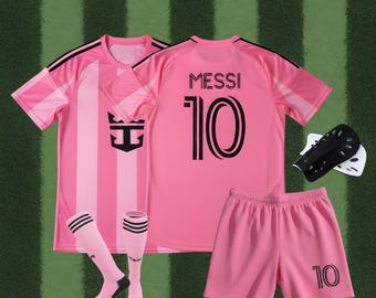 Pink Messi #10 Soccer Jersey Kit – Football Shirt, Shorts, Socks Set for Kids