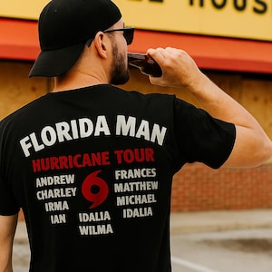 Florida Man Hurricane Tour – Czarna koszulka graficzna Florida
