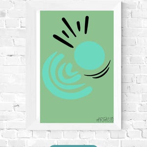 Arte abstracto minimalista poster energía y movimiento en verde y azul decoración moderna para hogar u oficina cuadro digital imperdible