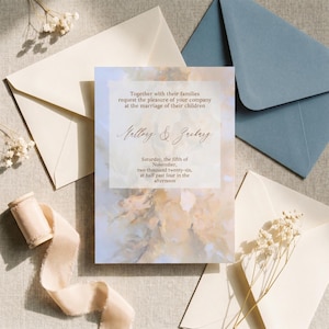 Modern Bouquet Wedding Invitation Set Printed, Semi Custom Invites, includes envelopes, calligraphy + stamps optional