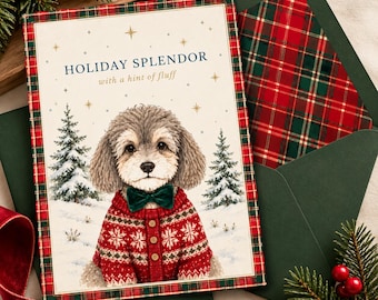Dressed Up Pup Christmas Card Set, Boxed Set of 10, Handmade, Lined Envelopes