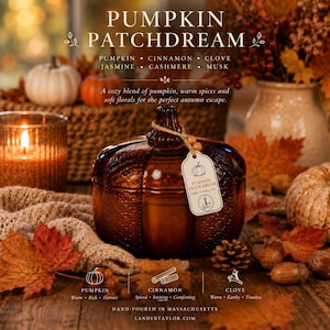 Pumpkin Candle, Triple Wood Wicks, Hand Poured, 12.5oz, Autumn Home Decor, Pumpkin Patch Dream