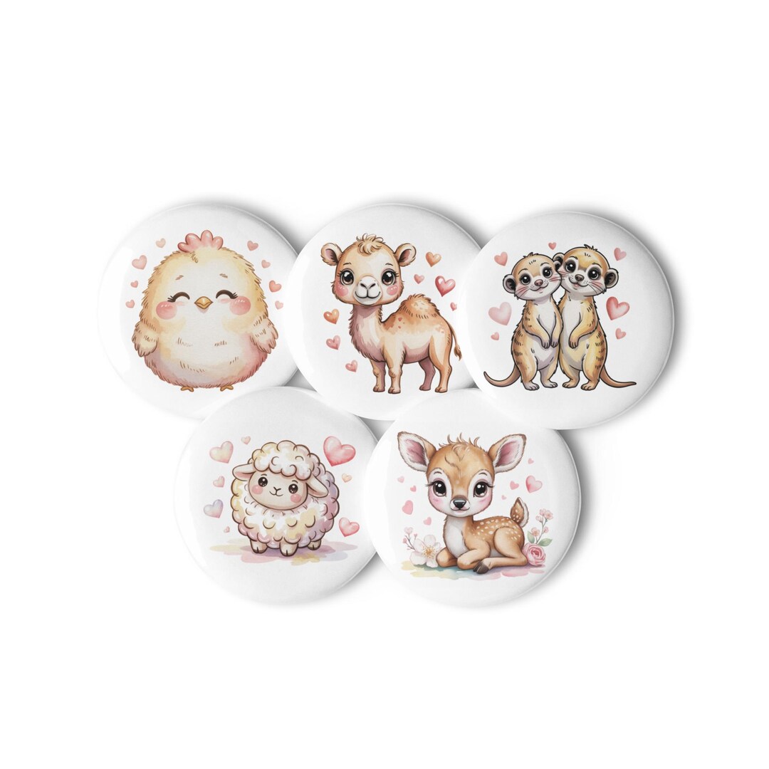 Cute Animal Pin Button Set | Kawaii Farm & Woodland Animals | Adorable ...