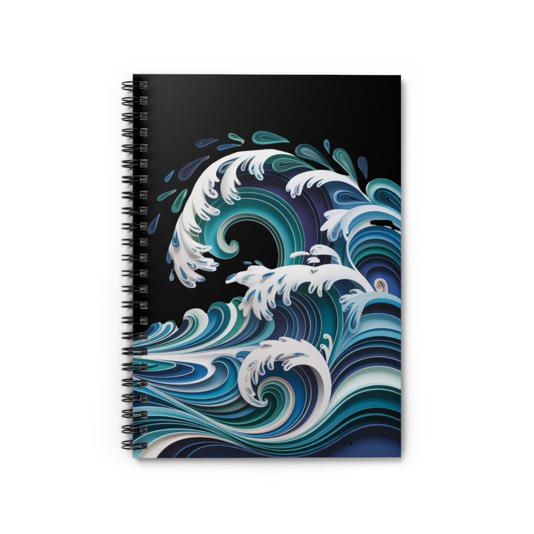 Wavelight Notebook Ocean Wave Journal Notebook, Aesthetic Spiral Notebook, Sea Wave ...