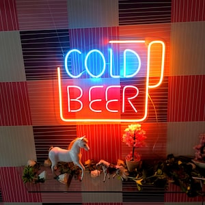 Cold Beer Neon Sign For Bar And Decoration Made with Commercial High Quality Neon Light.