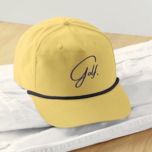 Golf Rope Hat - Embroidered Golf Script Snapback Cap for Golfers. White Rope Hat, Golf Apparel, Mens and Womens Golf Cap, Golf Visor