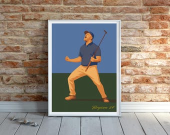 Impression Bryson DeChambeau de la victoire à l'US Open : art mural golf rétro (téléchargement numérique)