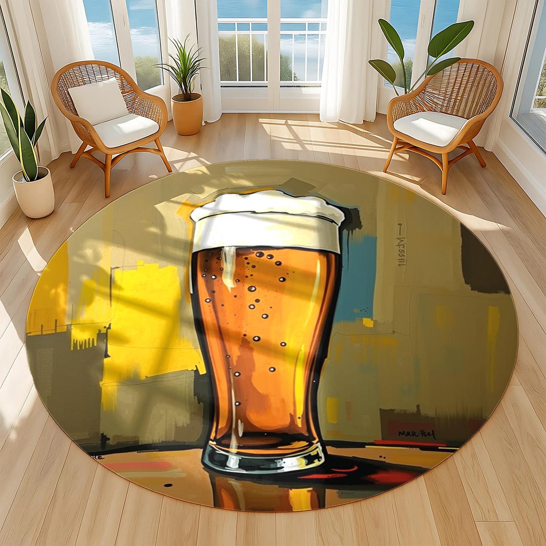 Beer Glass Round Rug: Fun Bar Decor for Man Cave or Game Room - Etsy