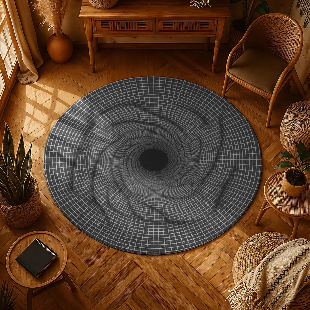 Vr Rugs 3D Vortex Illusion Rug, Trippy Round Carpet, Black White Optical Effect ...