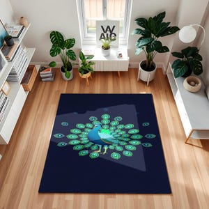 Elegant Peacock Rug for Living Room – Vibrant Bird Carpet, Majestic Boho Art Floor Decor - Unique Colorful Area Rug - Ideal Xmas gift