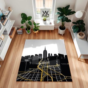 New York City skyline area rug with Empire State Building view, digital printed modern carpet for loft decor and NYC lovers gift