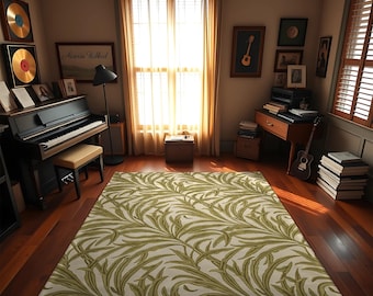 グリーン ラグ、ウィリアム モリス ラグ、ランナー ラグ、リーフ