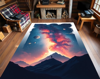 Galaxy Space Rug: Digital Print Cosmic Universe Carpet