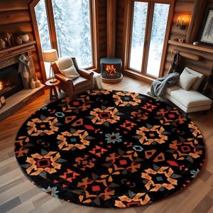 Southwestern Round Rug – Boho Tribal Carpet with Rustic Geometric Design, Cozy Floor Decor for Living Room, Cabin, or Entryway - Cozy desing