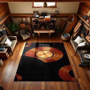 Abstract Vinyl Record Digital Rug - Retro Music Studio Decor - Unique Gift for Him Living Room Floor Ma