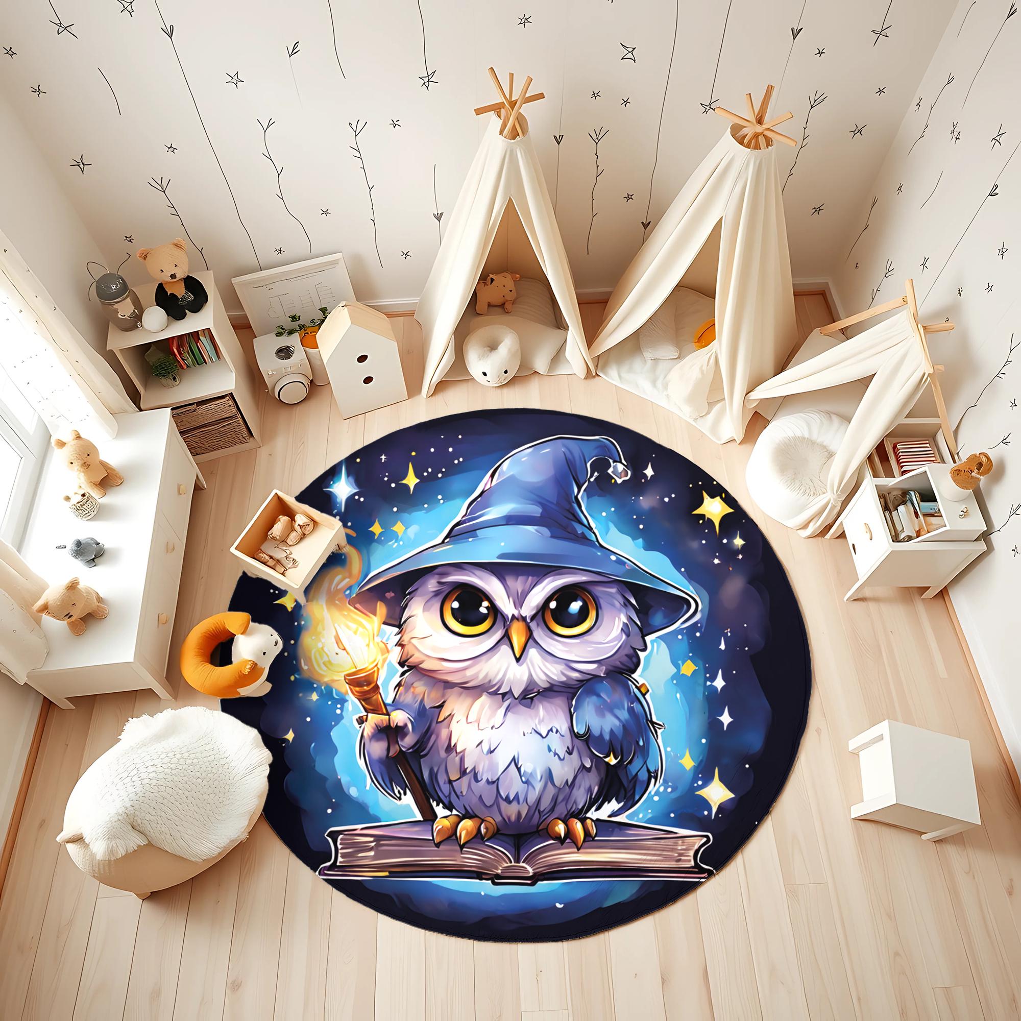 Wizard Owl Kids Rug: Fantasy Nursery, Playroom Decor