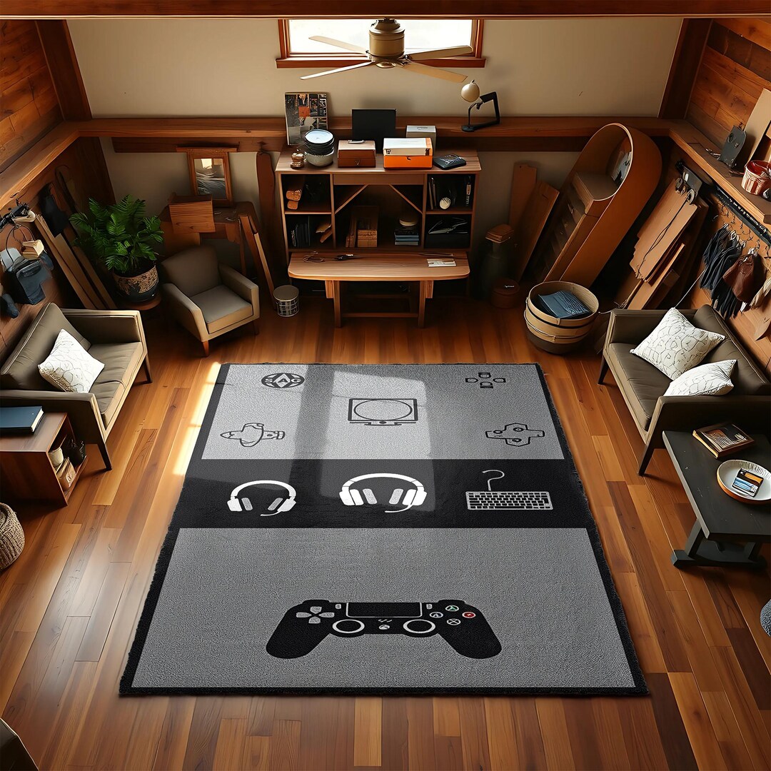 Gamer Room Rug: Controller & Headset Design - Gaming Floor Mat - Etsy
