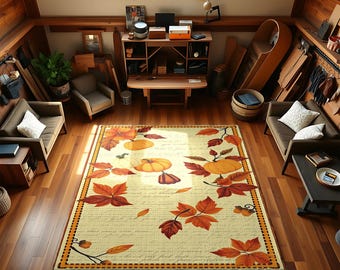 Rustic Pumpkin Fall Area Rug: Farmhouse Thanksgiving Decor