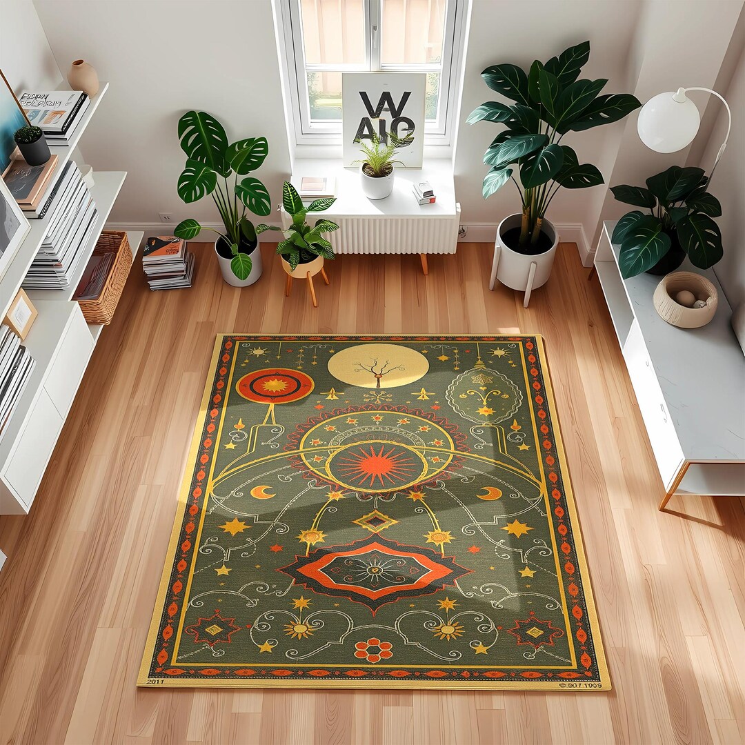 Astrological Rug Celestial Astrology Rug: Vintage Sun, Moon & Stars Boho Decor - Etsy