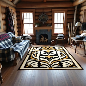 Art Deco Black Gold Rug – Modern Geometric Luxury Carpet – Elegant Graphic Area Mat for Living Room, Bedroom or Stylish Office Decor