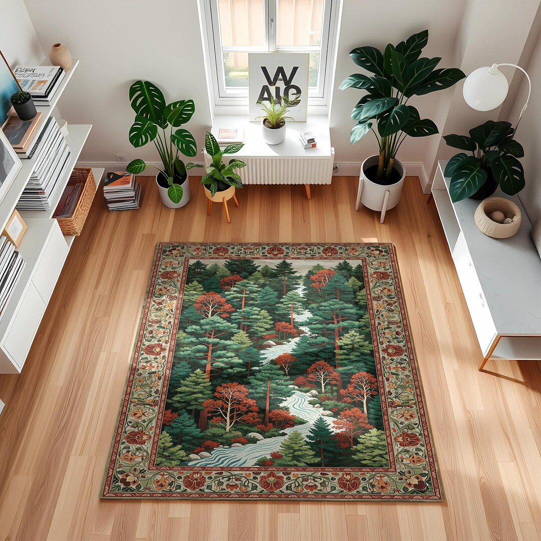 River Rugs Autumn Forest River Cabin Rug: Rustic Woodland Lodge Decor - Etsy