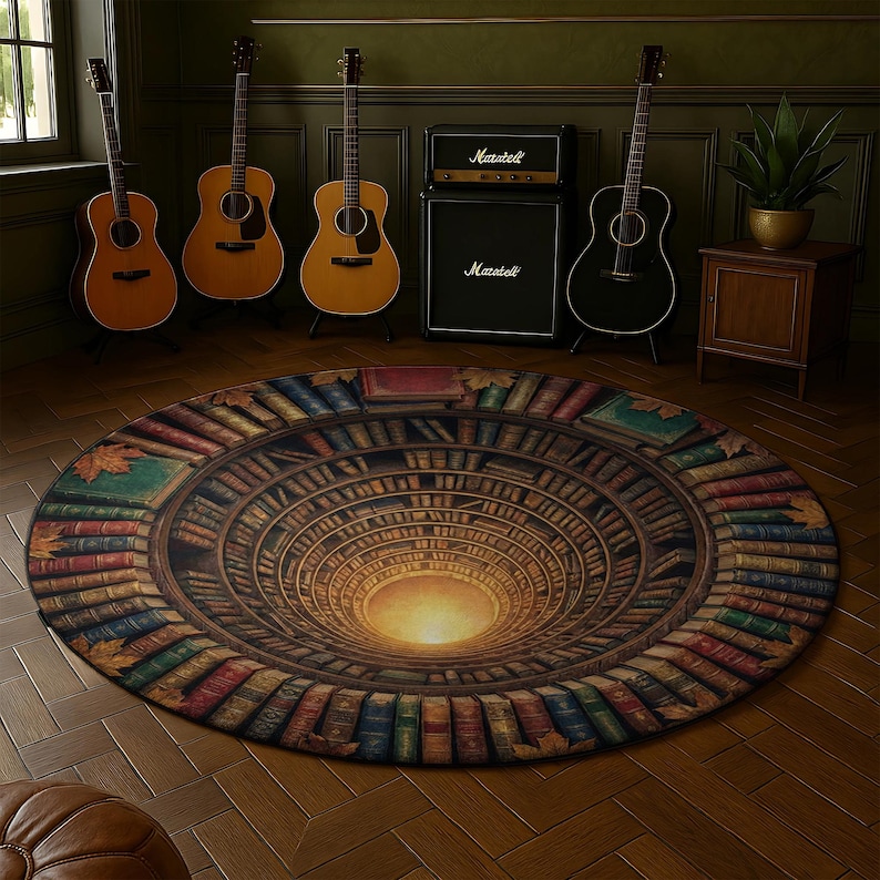 Ny Library Rugs 3D Infinity Library Rug, Dark Academia Decor, Round Book Vortex Carpet ...