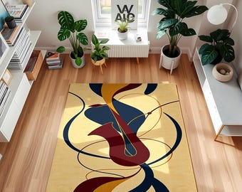 Abstract Swirl Art Rug: Modern Colorful Design, Living Room Decor