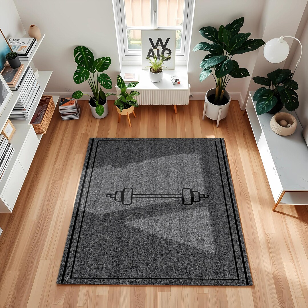 Minimalist Dumbbell Gym Rug: Grey Fitness Room Decor - Etsy
