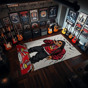 Street Rapper Rug – Bold Hip Hop Cartoon Carpet with Mic & Bling for Music Rooms, Urban Decor , Rap Lover Floor Style Vibes