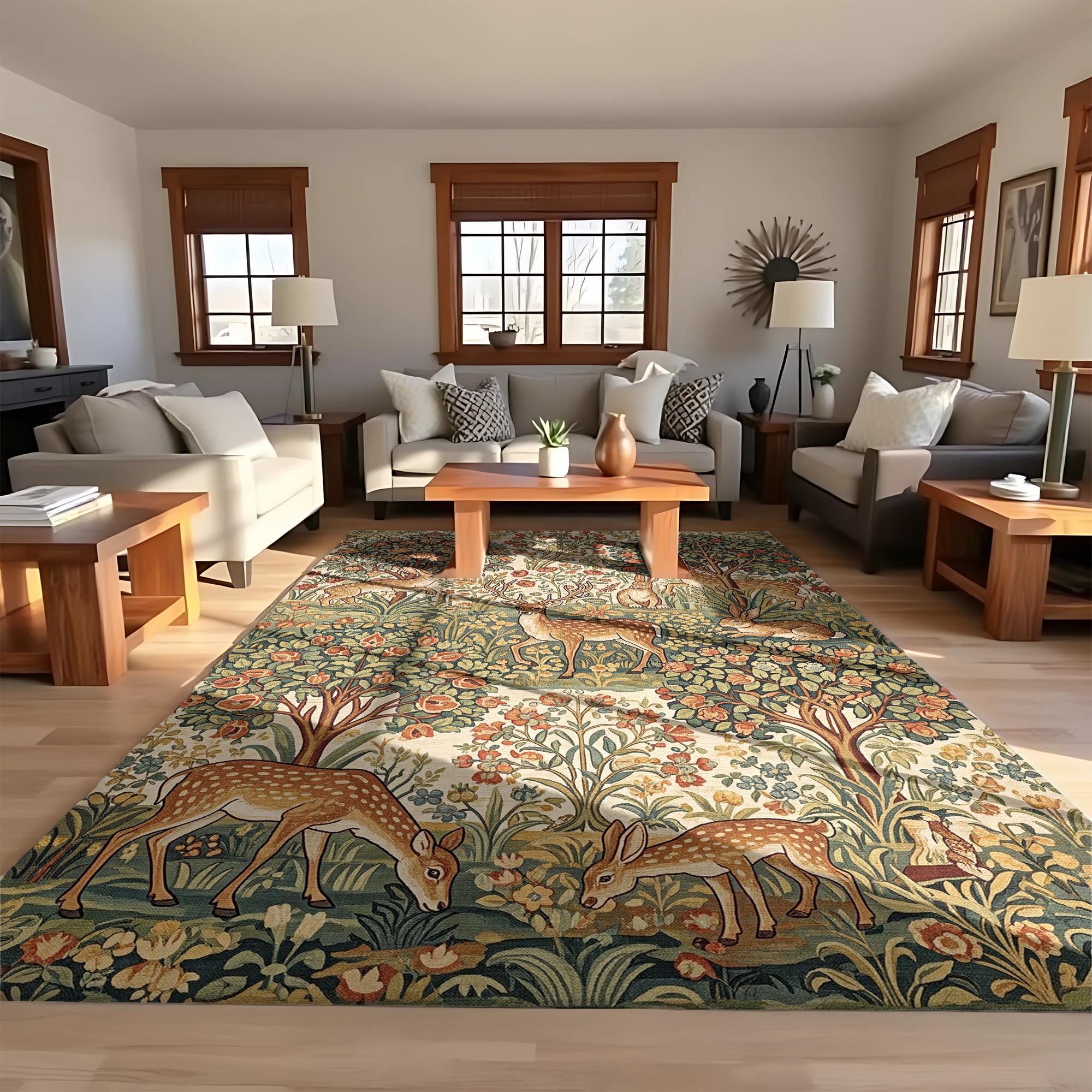 ウィリアム・モリス様式 ヴェルデュール 動物 ラグ タペストリー リネン ウィリアム・モリス様式 ヴェルデュール 動物 ラグ タペストリー