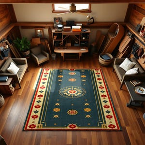 Bohemian Persian Style Area Rug, Ethnic Medallion Floor Carpet, Traditional Living Room Decor, Oriental Inspired Home Accent, Xmas Gift Idea