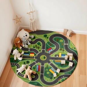 City Road Play Rug for Kids – Interactive Traffic and Buildings Carpet – Fun Car Play Mat for Nursery, Bedroom or Playroom Decor - Boys Gift