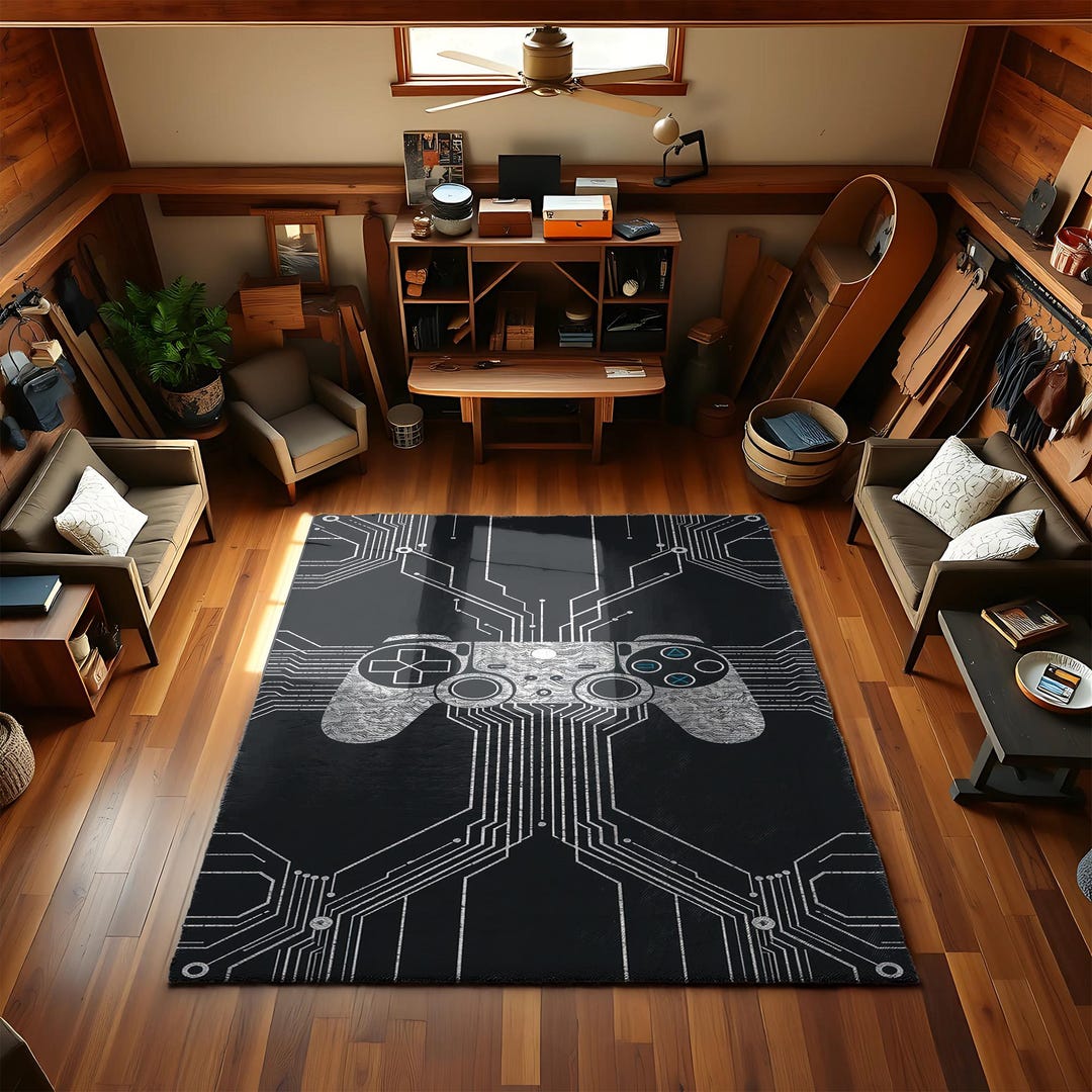 Pcb Rug Gamer Controller Rug: Black Circuit Board Design, Tech Room Decor - Etsy