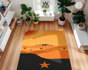 Southwestern Desert Rug: Sunset Longhorn Cactus Western Decor