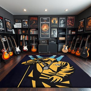Hip Hop Legend Rapper Rug – Urban Music Star Carpet with Microphone and Spotlight Design for Cool Studio or Teen Room Decor