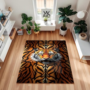 Majestic Tiger Head Area Rug, Wild Animal Print Floor Mat, Jungle Safari Home Decor, Bold Animal Accent Carpet, Big Cat Lovers Gift