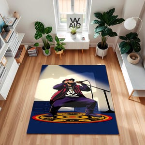 Urban Hip Hop Rapper Rug – Bold Music Art Carpet for Cool Living Spaces, Streetwear-Inspired Decor with Rap Stage Performance Vibes