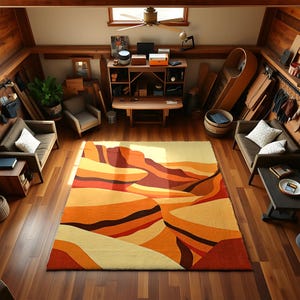 Desert Landscape Area Rug, Abstract Earth Tones Modern Art Carpet, Unique Gift Idea Living Room Statement Floor Mat