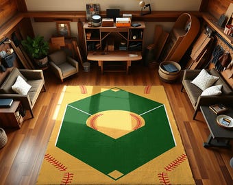 Baseball Field Rug: Sports Fan Room Decor, Kids Playroom Carpet