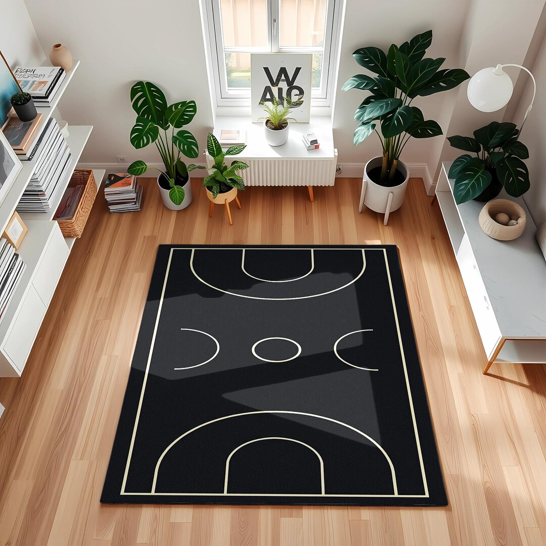 Basketball Court Rug: Sporty Black Velvet Kids Room Decor - Etsy