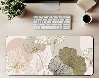 Botanical Line Art Desk Mat | Neutral Floral Mouse Pad