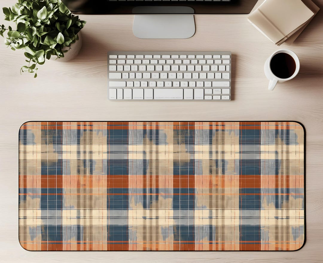 Rustic Plaid Desk Mat: Cozy Beige, Blue, Rust Mouse Pad Office Decor - Etsy