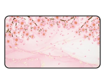 Alfombrilla de escritorio con flores de cerezo, alfombrilla de ratón floral rosa, alfombrilla de teclado pastel, alfombrilla de juegos zen, regalo para ella, decoración de oficina en casa, regalo tecnológico femenino