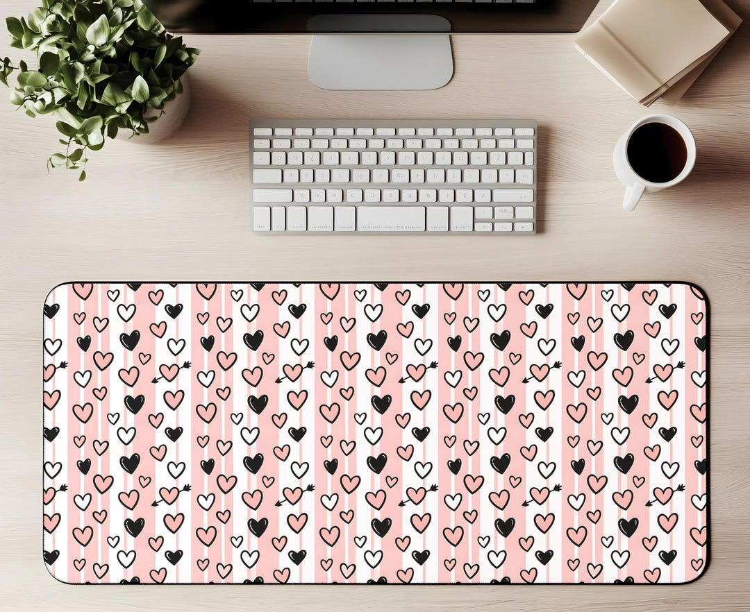 Pink Love Computer Mat Pink Heart Pattern Desk Mat | Cute Doodle Hearts Mousepad - Etsy