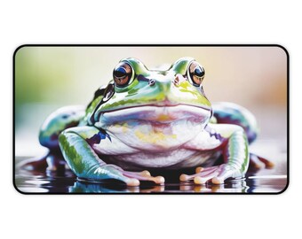 Frog On Lily Pad Desk Mat Realistic Frog Gaming Mat Glossy Frog Mouse PAd Cool Tech Accessory Home Office Decor Aesthetic Desk Pad Laptop PC