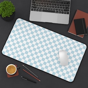 Blue desk mat pastel blue gaming mat checkered mouse pad kawaii workspace decor aesthetic desk accessory soft gamer girl pretty keyboard mat